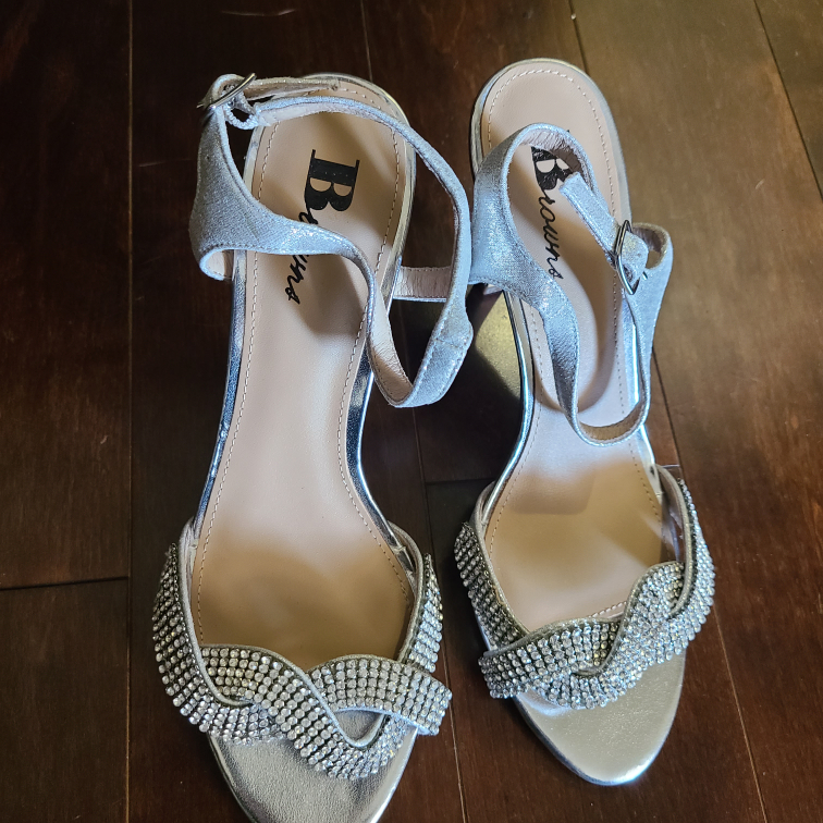 Silver Rhinestone Detail High Heels