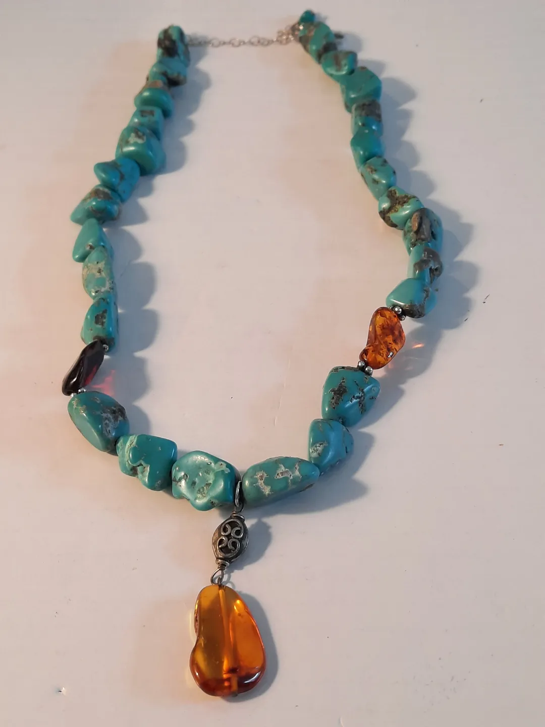 Turquoise and Amber Necklace with 925 silver clasp thumbnail