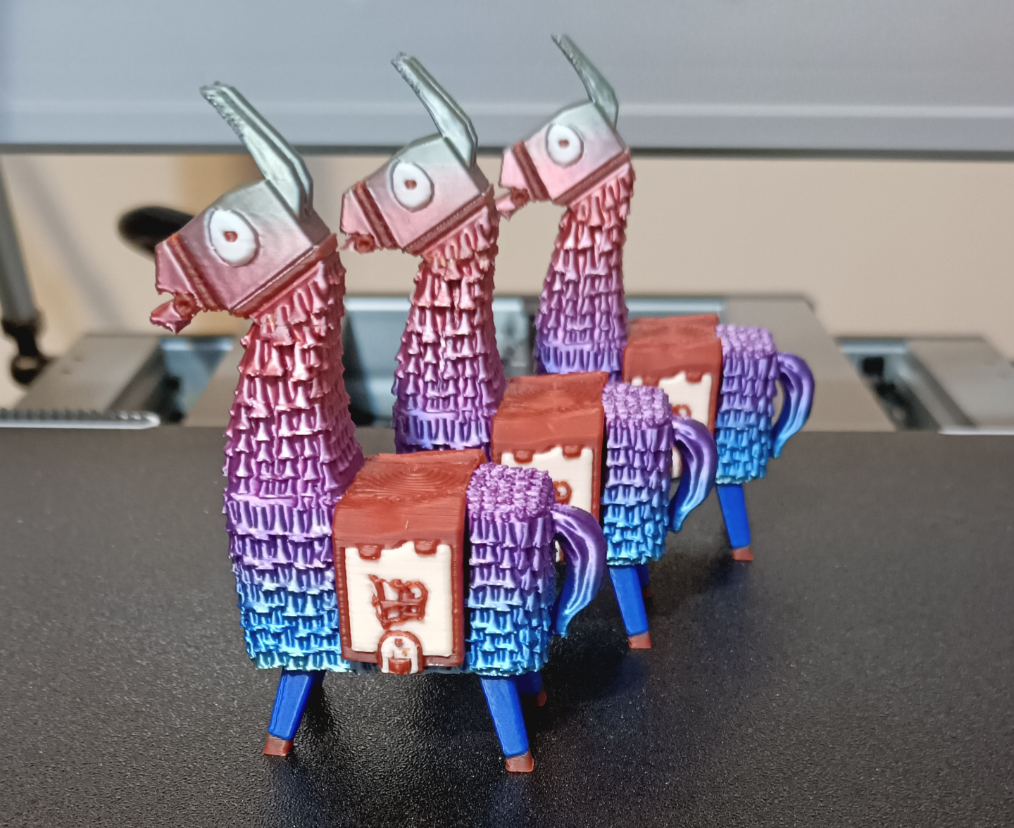 Three 3D-Printed Fortnite Llama Piñata Figures