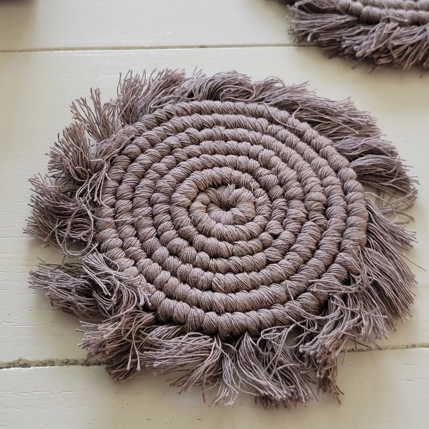 New.  Grey Macrame Coasters image indicator(5)