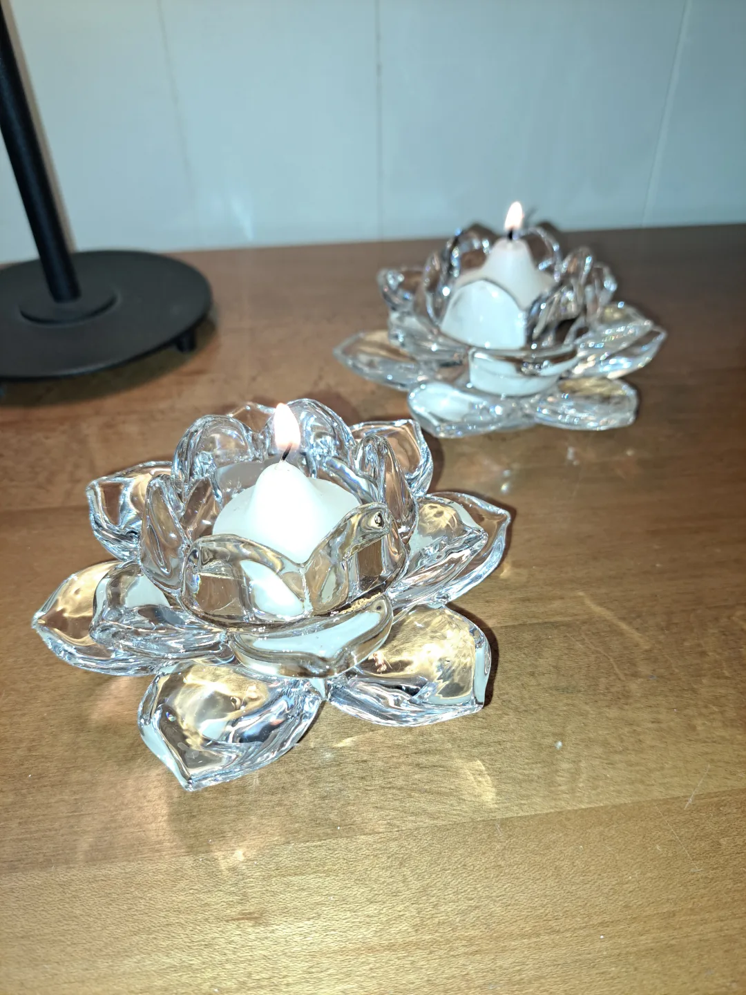 Pair of Partylite Glass Lotus Candle Holders thumbnail