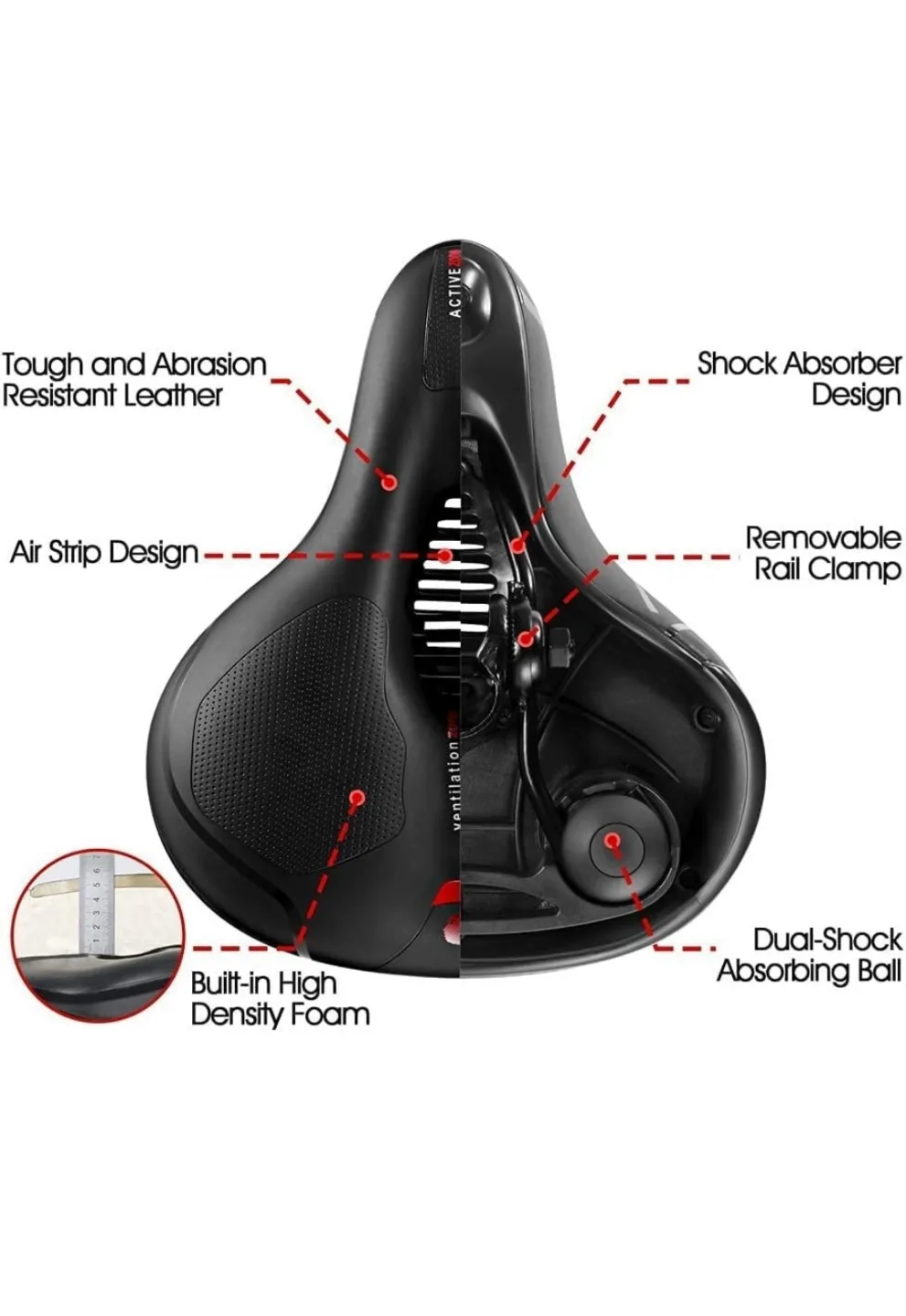 Active Zone Comfortable Bike Saddle with Shock Absorption image indicator(7)