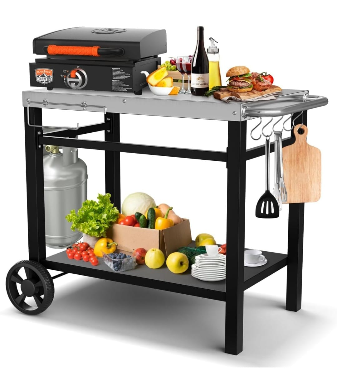 Outdoor Grilling Station with Two-Tier Cart