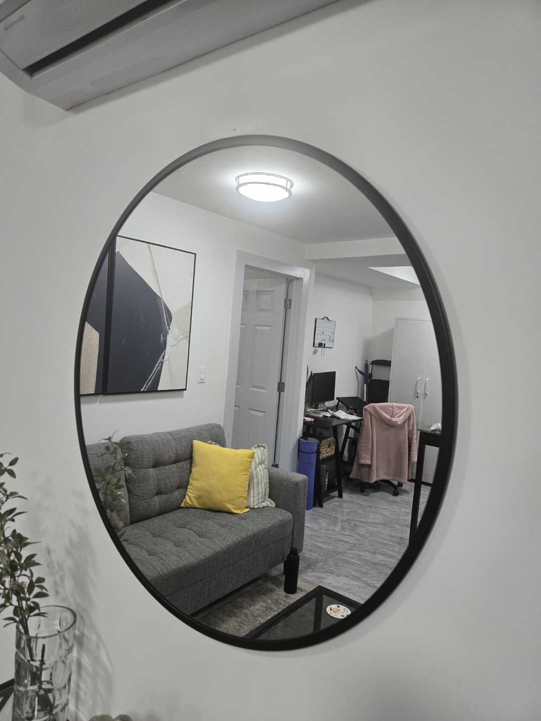 Round Black Framed Wall Mirror