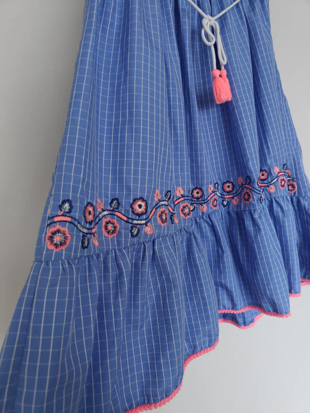 Girls' Blue Gingham Off-the-Shoulder Dress Size 8-16 image indicator(2)