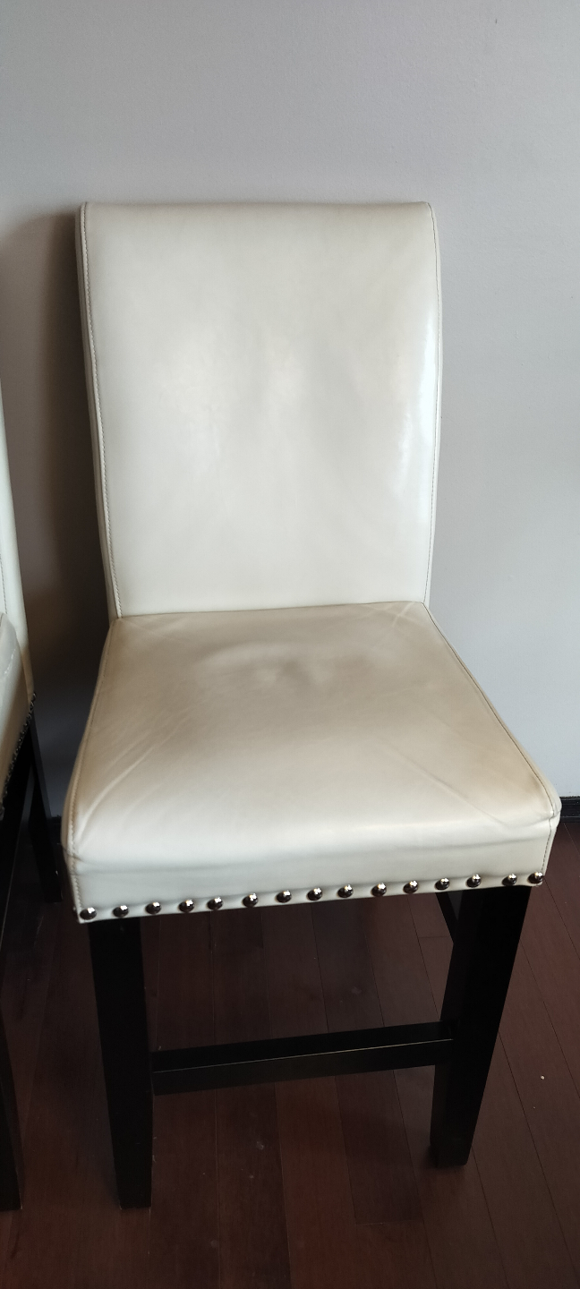 Pair of Off-White Leather Counter Height Stools - photo 2