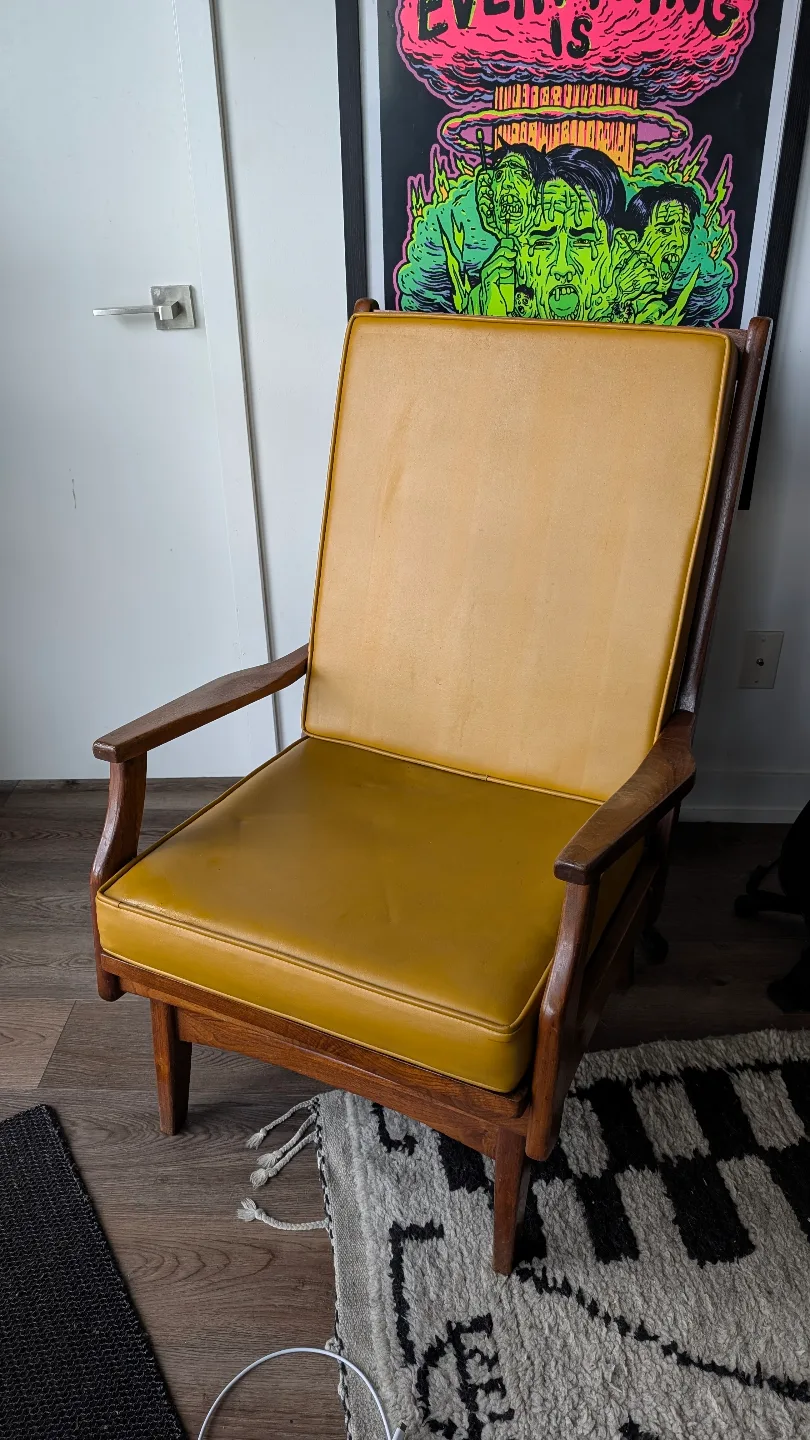 Vintage Teak & Vinyl Rocking Chair thumbnail