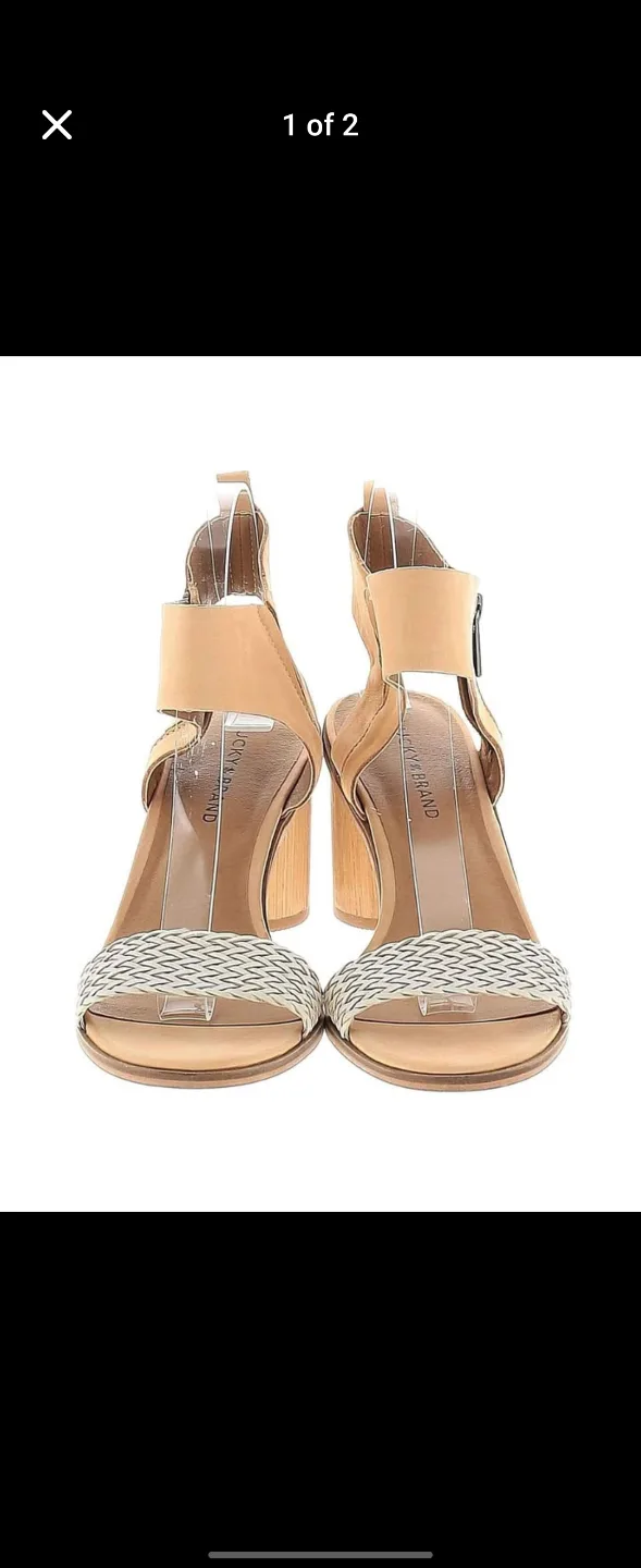 Tan Leather Block Heel Sandals image indicator(2)