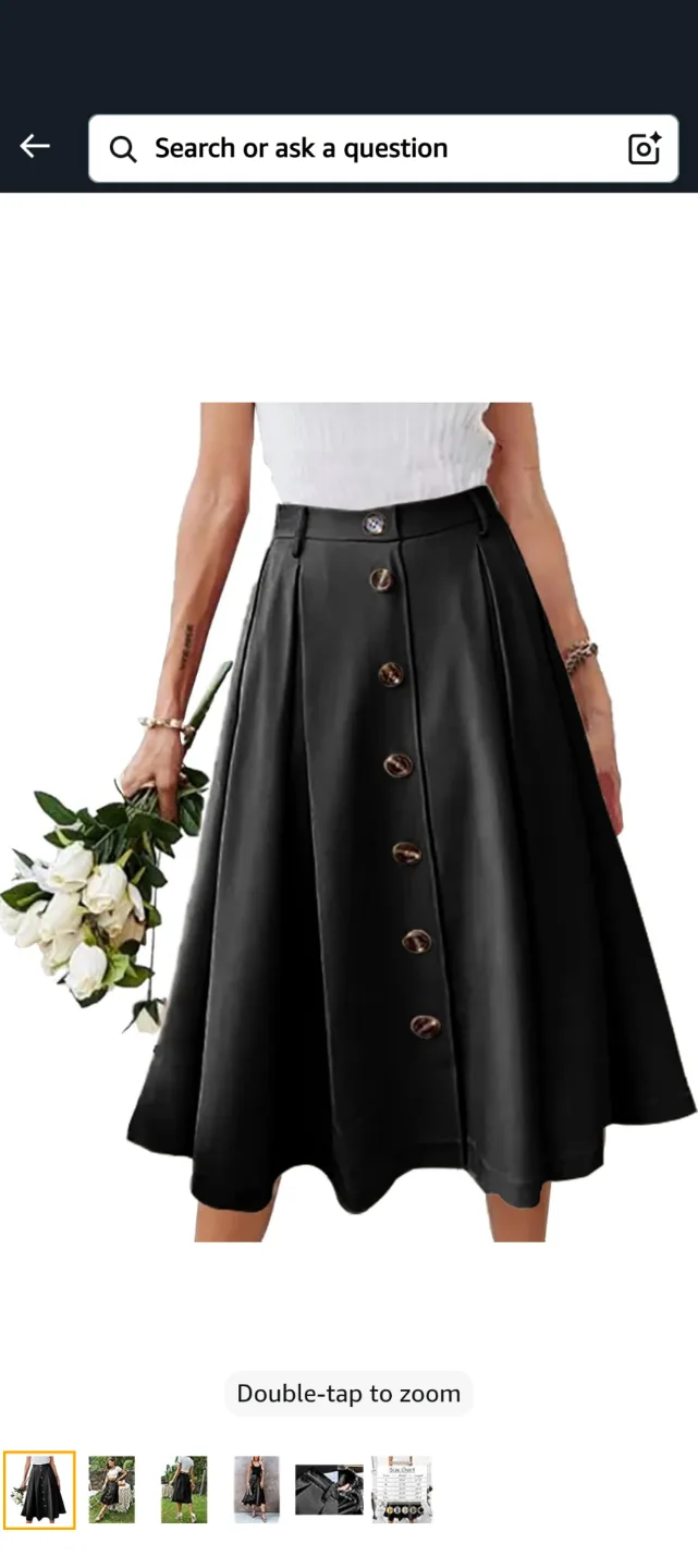 Midi Skirt Elastic Waist Button Front Casual Flared Long Skirts thumbnail
