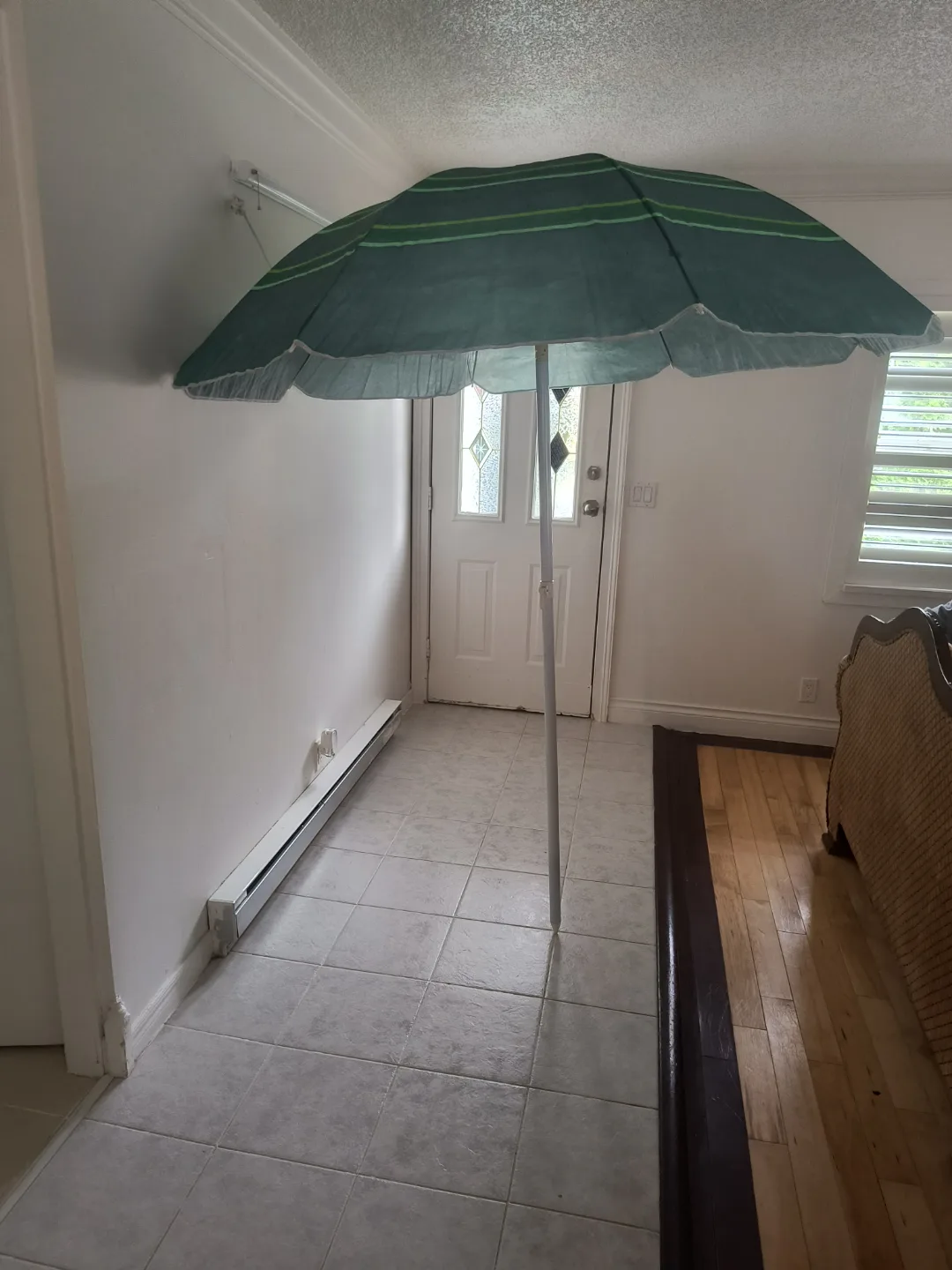 Large Green and White Striped Beach Umbrella thumbnail