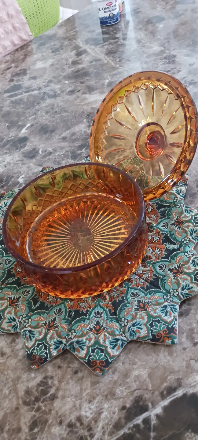 Vintage Amber Glass Candy Dish with Lid $20 image indicator(4)