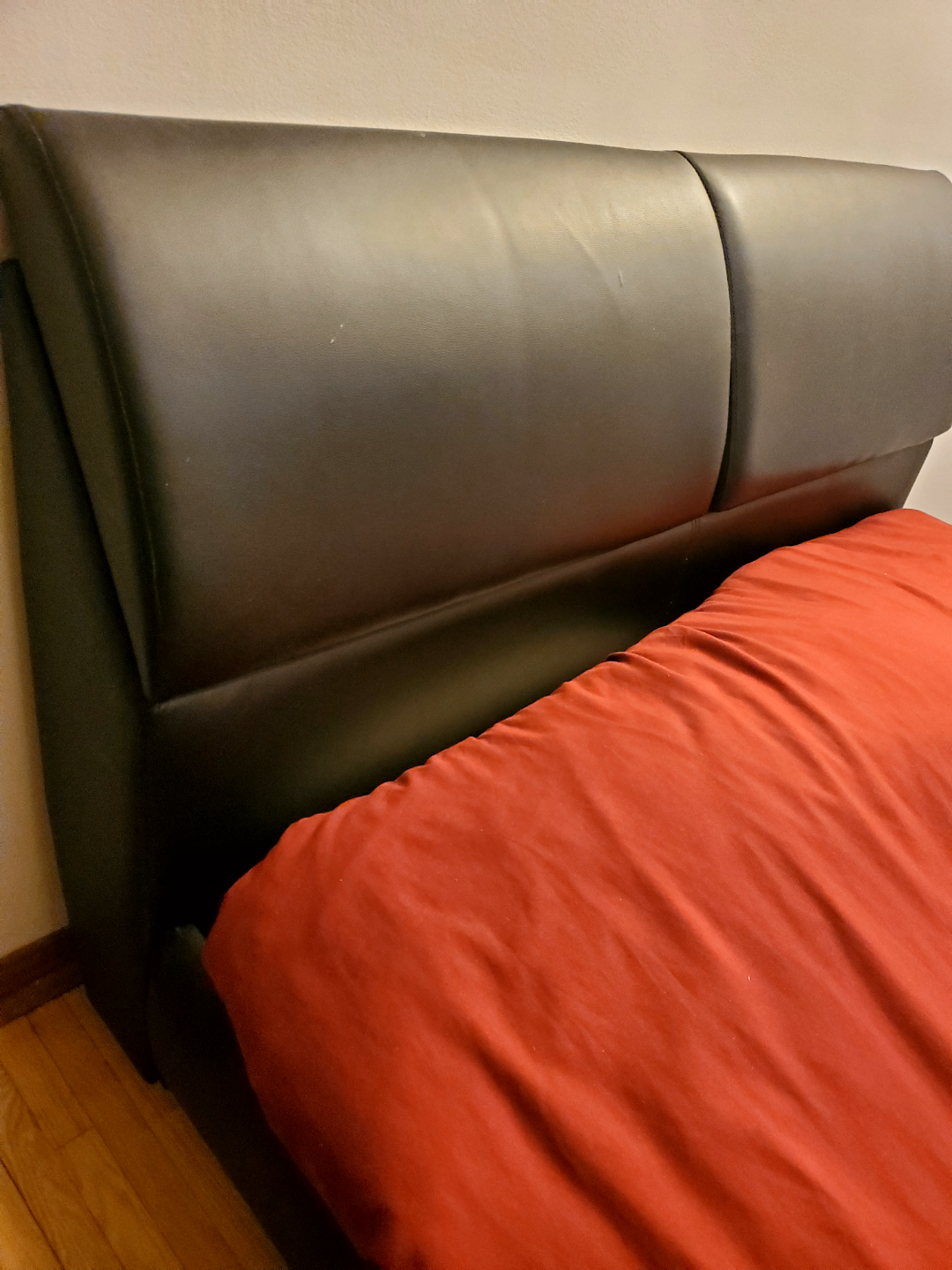 Double Size Black Leather Bed Frame with Headboard Storage