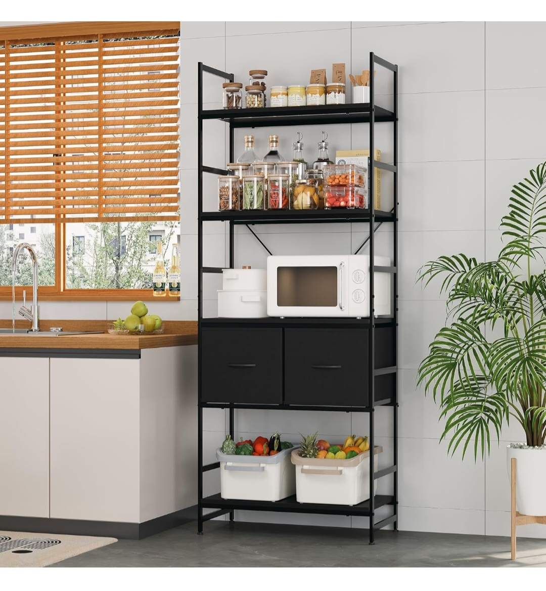 Black Metal 5-Shelf Storage Organizer with Two Drawers - photo 5