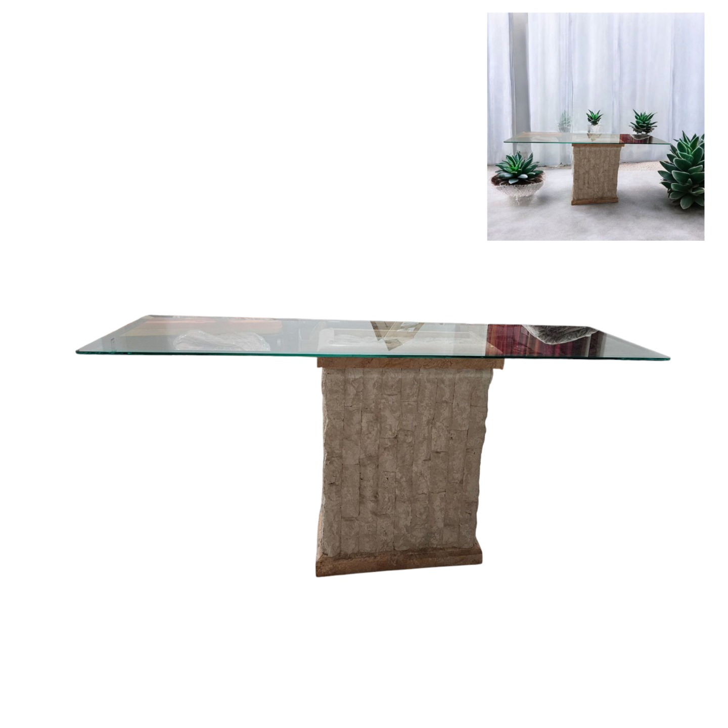 Glass Top Coffee Table with Stone Base