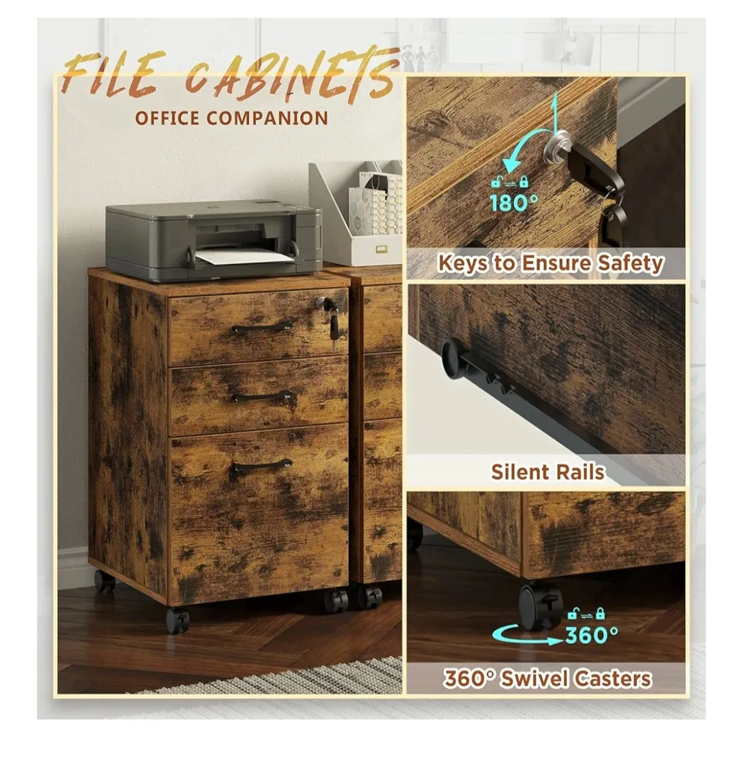 NIB Three-Drawer Filing Cabinet with Lock - BLACK image indicator(3)