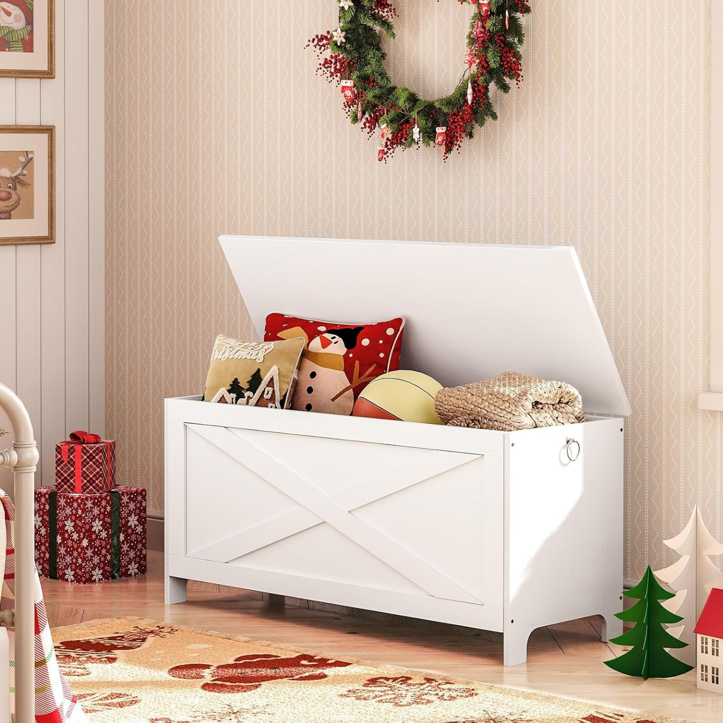 White Wooden Storage Bench - photo 5