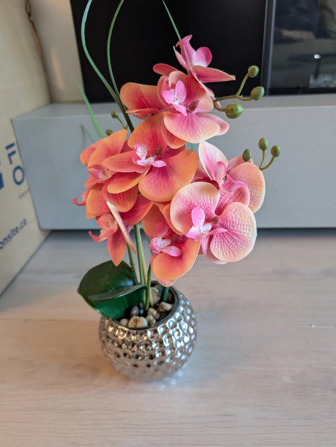 Artificial Orchid Arrangement in Silver Pot thumbnail