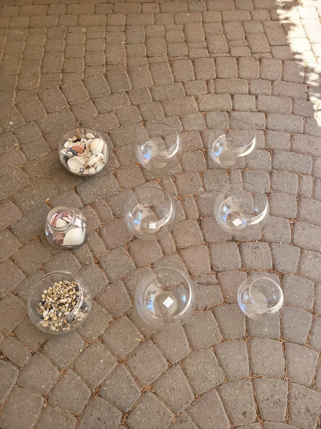Glass Fishbowls, Decorative Jar, Seashells, and Pebbles