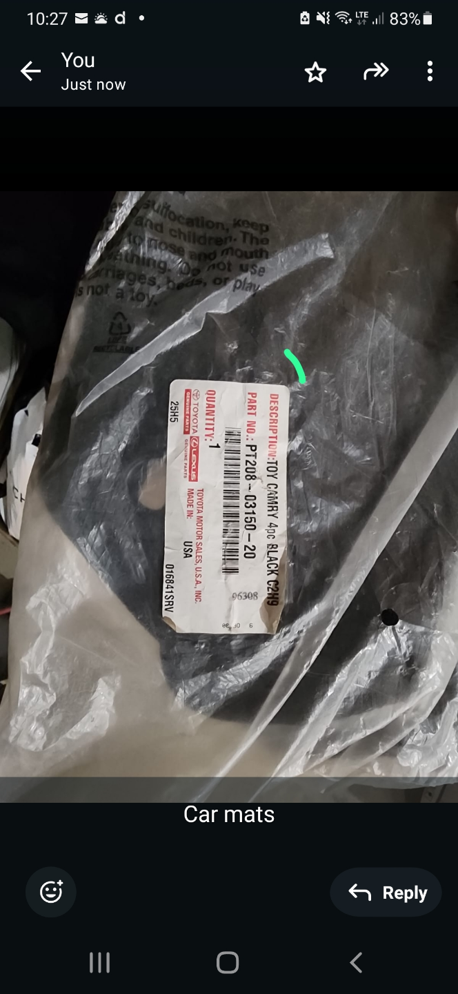 Toyota Camry 4pc Black Floor Mats