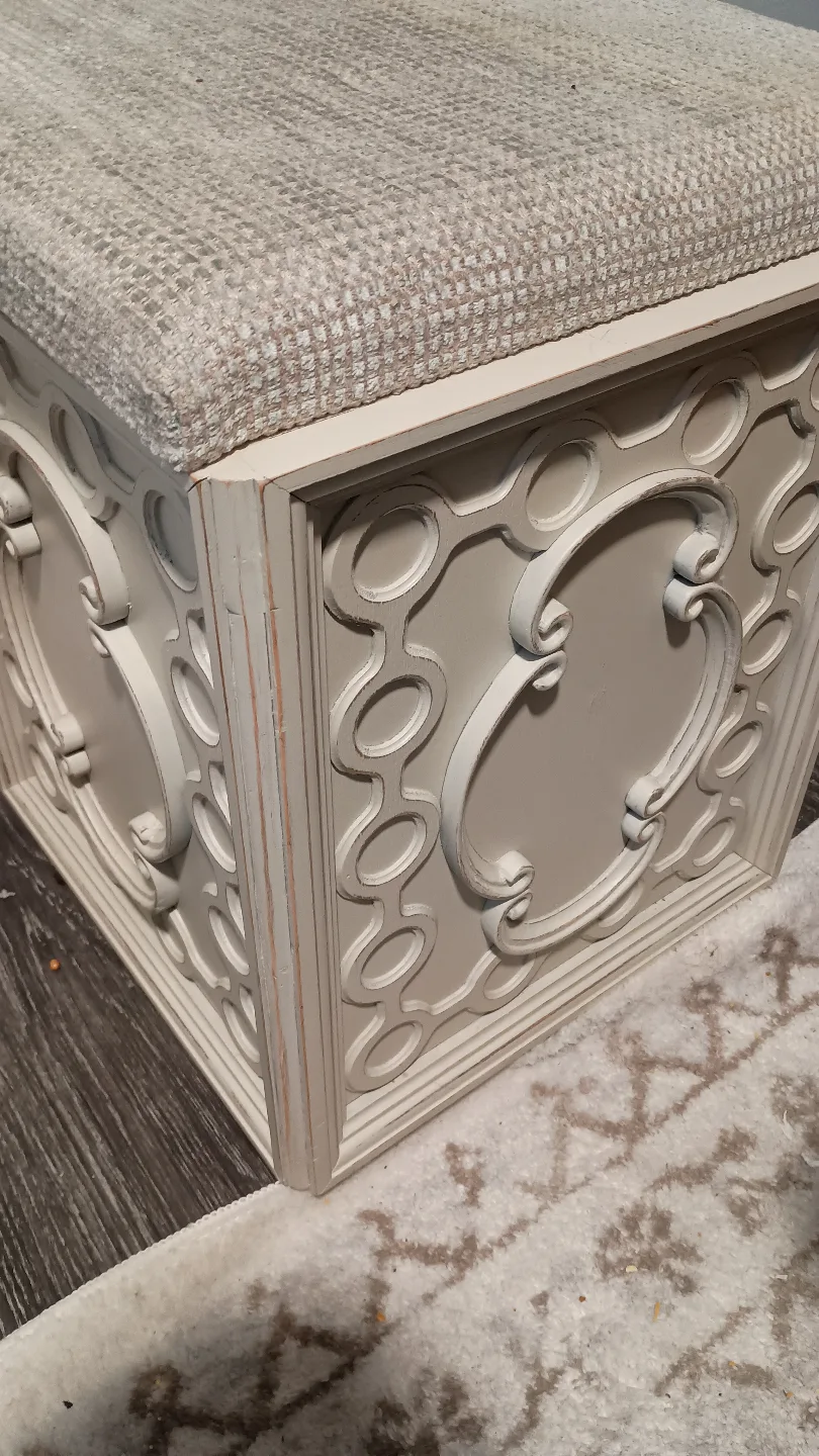 White Distressed Wooden Storage Ottoman Bench thumbnail