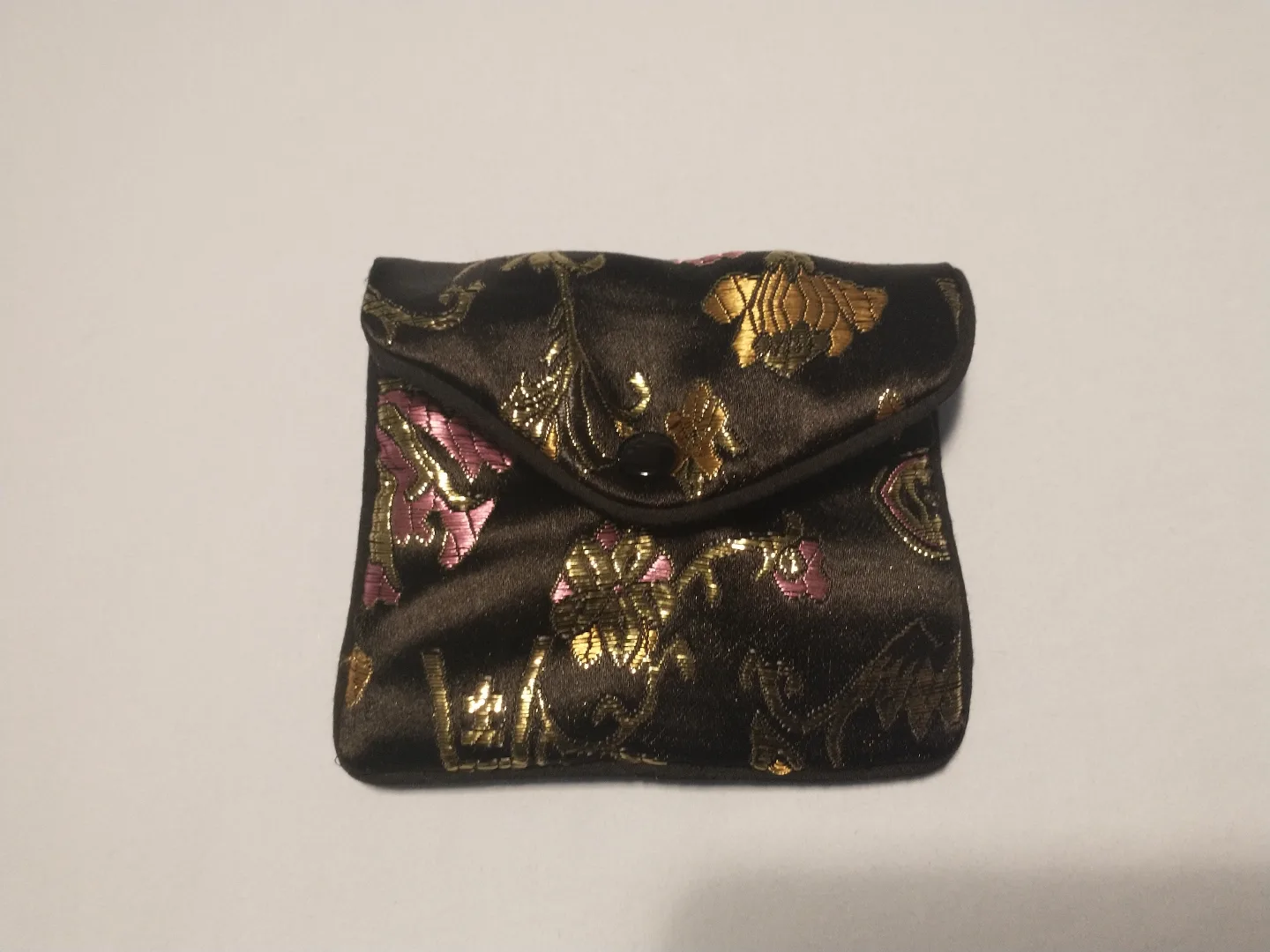 Small black, gold and purple embroidered coin purse thumbnail