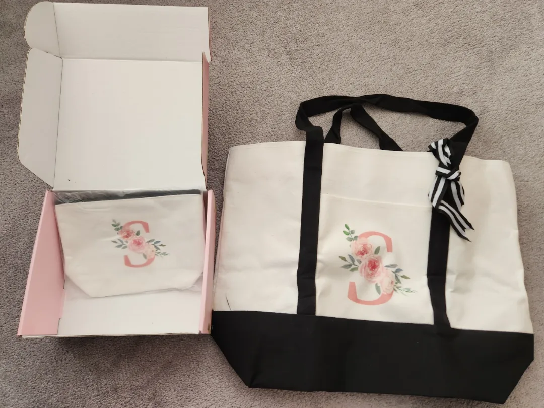 TRSODD Floral Monogrammed Tote Bag and Cosmetic Bag Set thumbnail