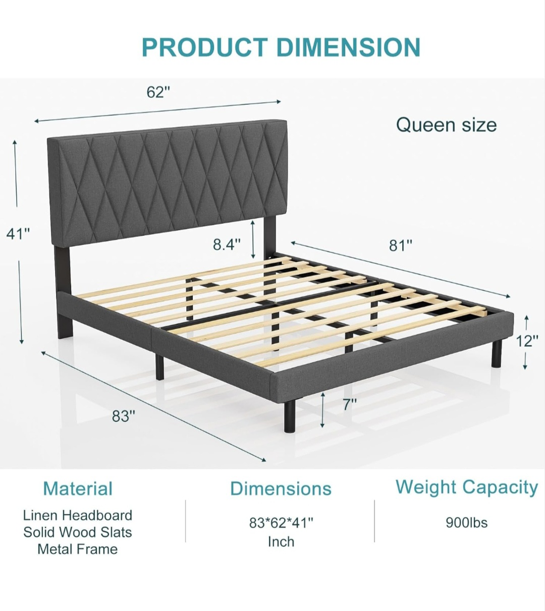 Queen Size Bed Frame with Mattress