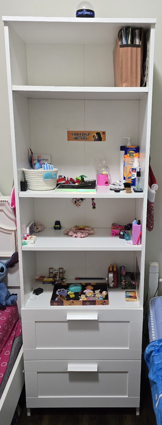 White 4-Shelf Bookcase with 2 Drawers