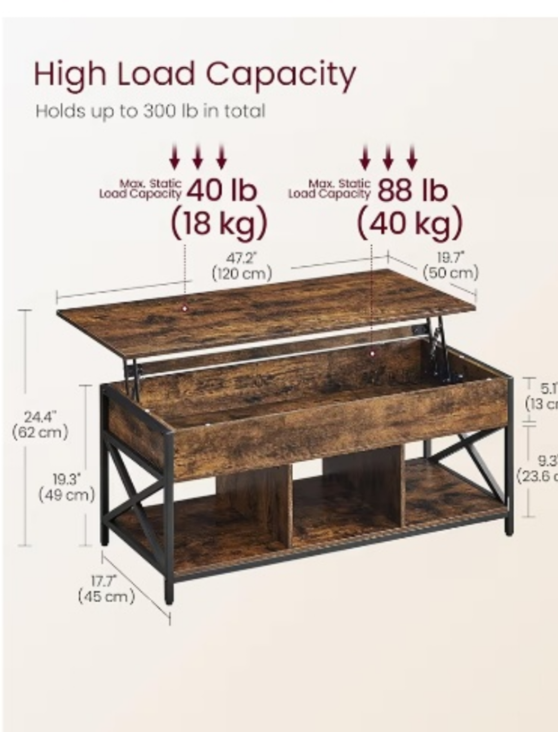 VASAGLE Lift-Top Coffee Table with Storage - photo 3