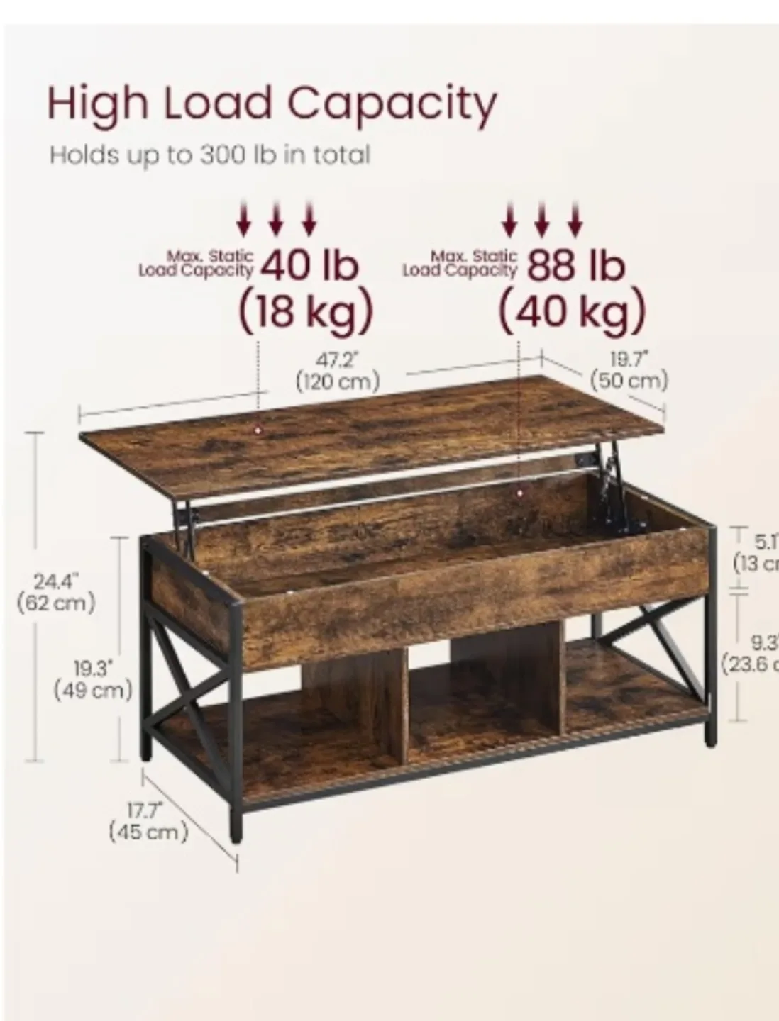 VASAGLE Lift-Top Coffee Table with Storage image indicator(3)