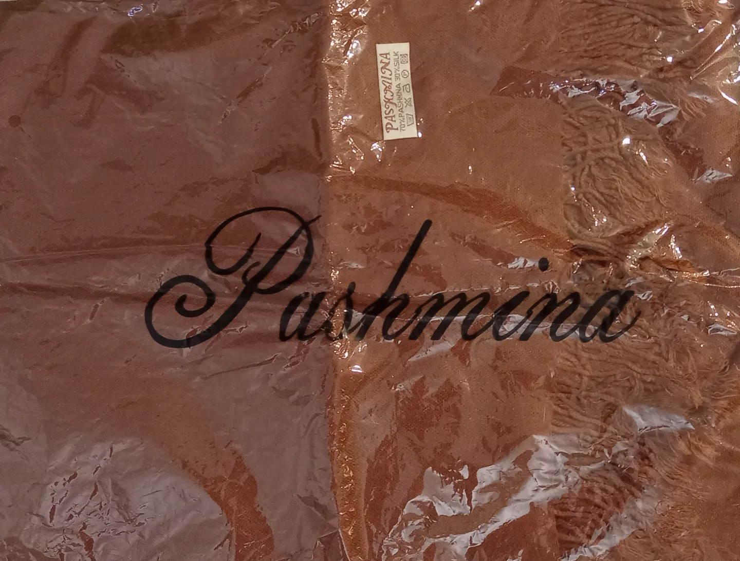 PASHMINA Brown Pashmina Silk Scarf. thumbnail