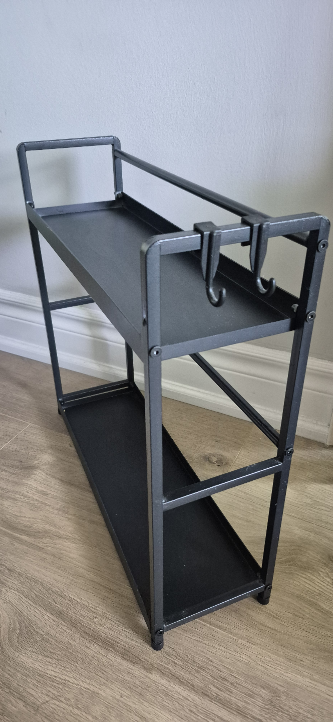 Black Two-Tier Kitchen Shelf Organizer with Hooks - photo 2