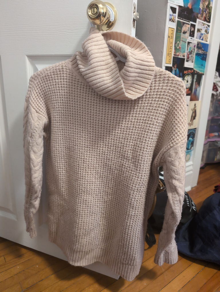 Women's Pink Turtleneck Knit Sweater