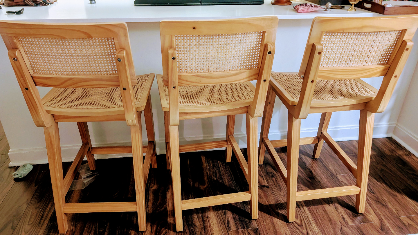 Set of Three Cane Back Counter Height Stools