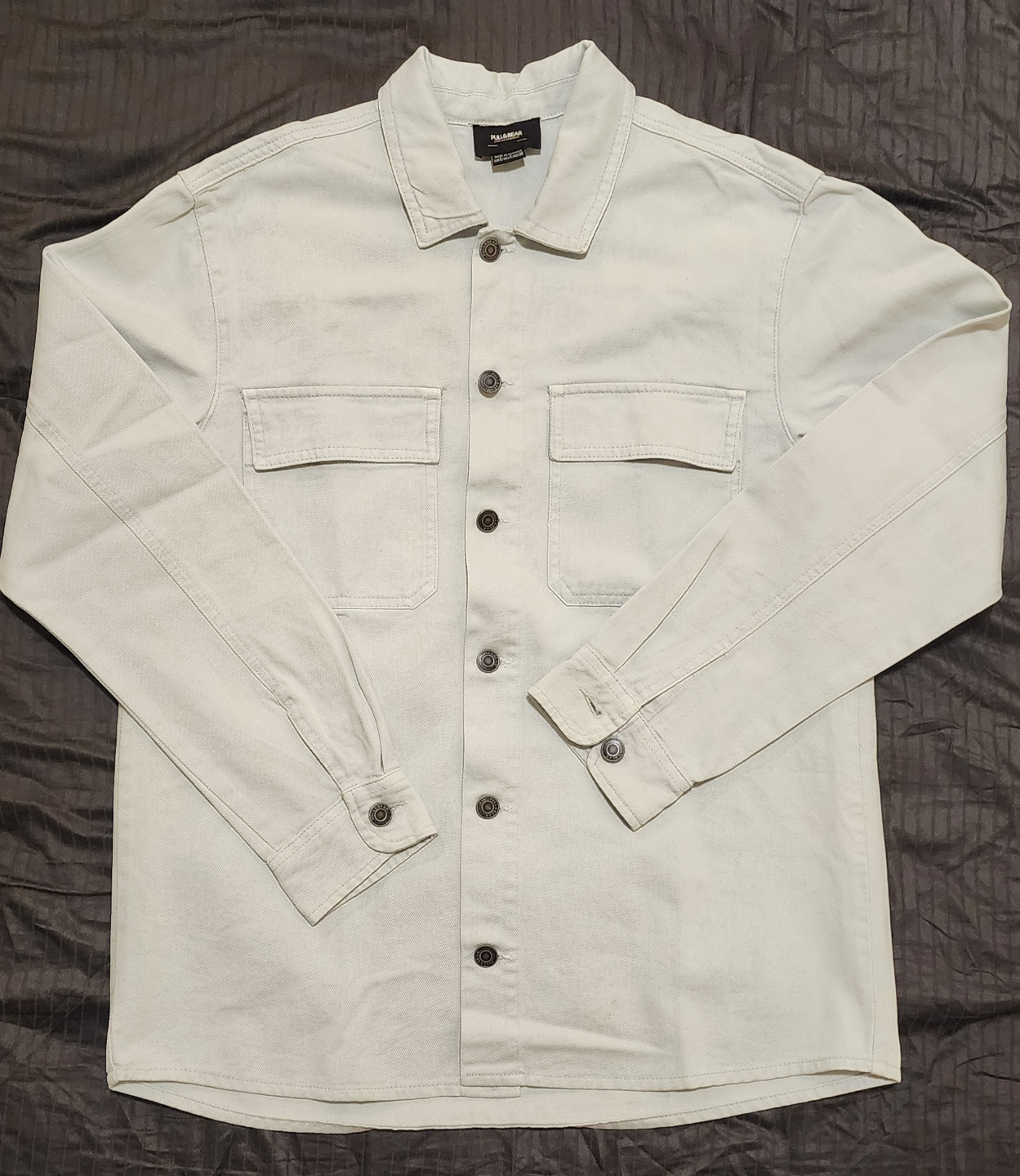 Pull&Bear Light Grey Denim Shirt Jacket, Size L