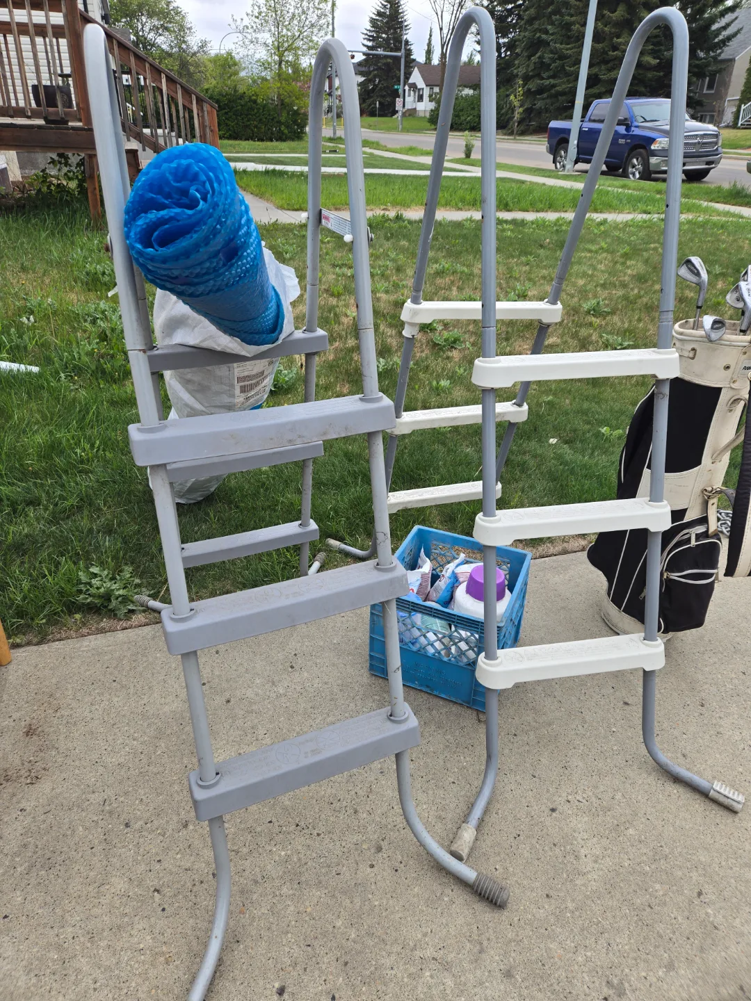 Two Pool Ladders & Blue Pool Cover thumbnail