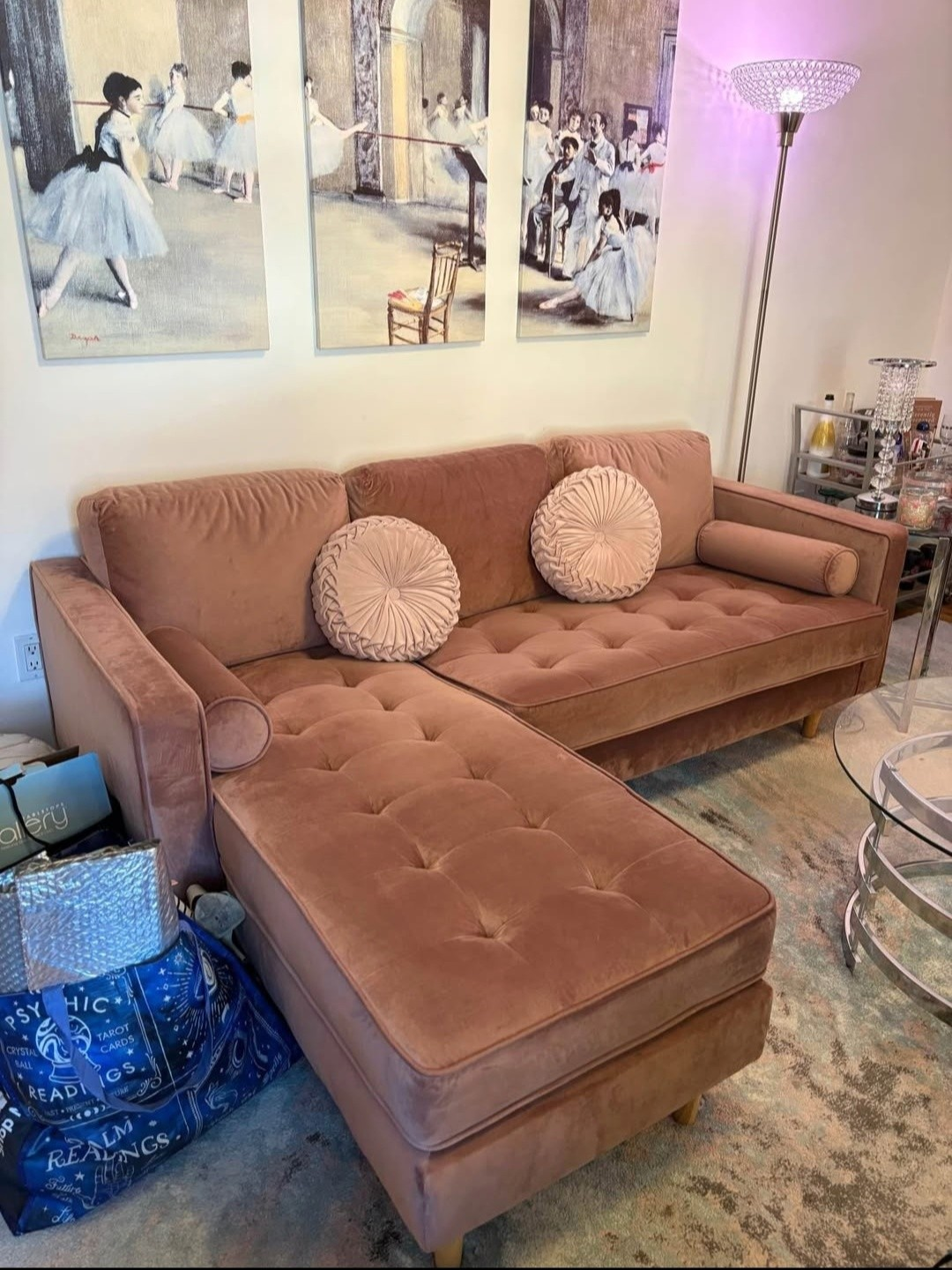 Dusty Rose Velvet Sectional Sofa