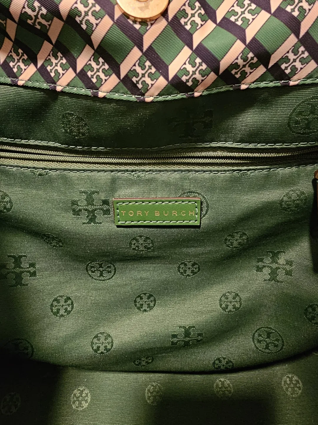 Tory Burch Green Geometric Tote Bag image indicator(3)