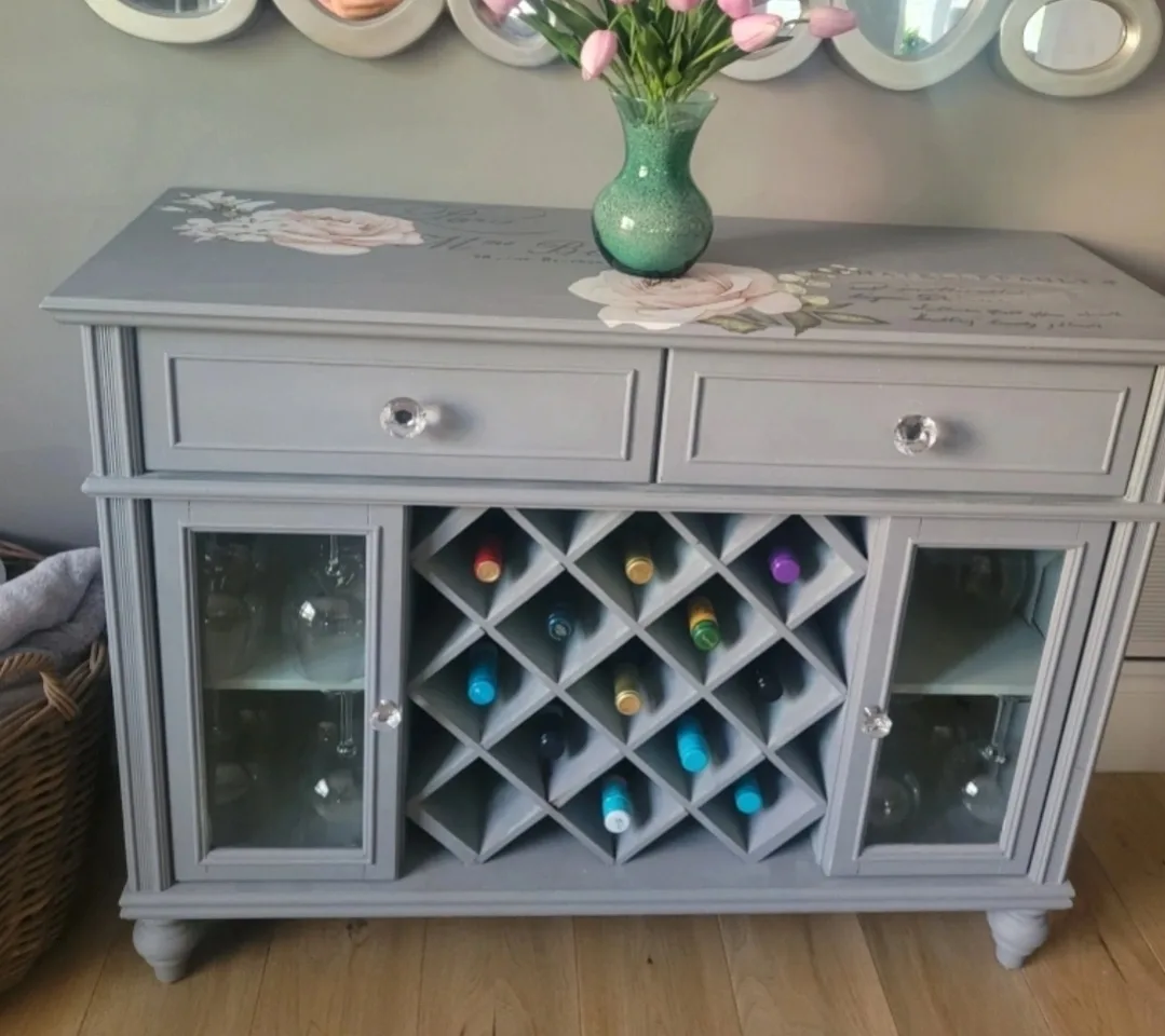 farmhouse Painted Wine Cabinet with Storage image indicator(4)