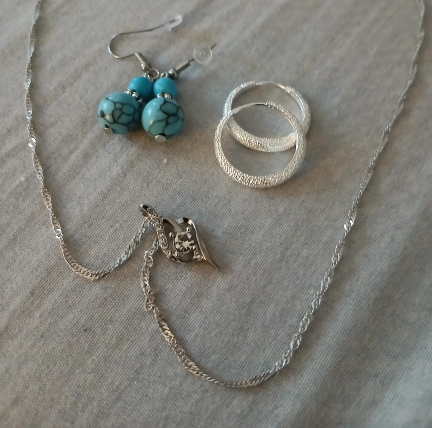 Silver Tone Necklace and Earrings Set thumbnail