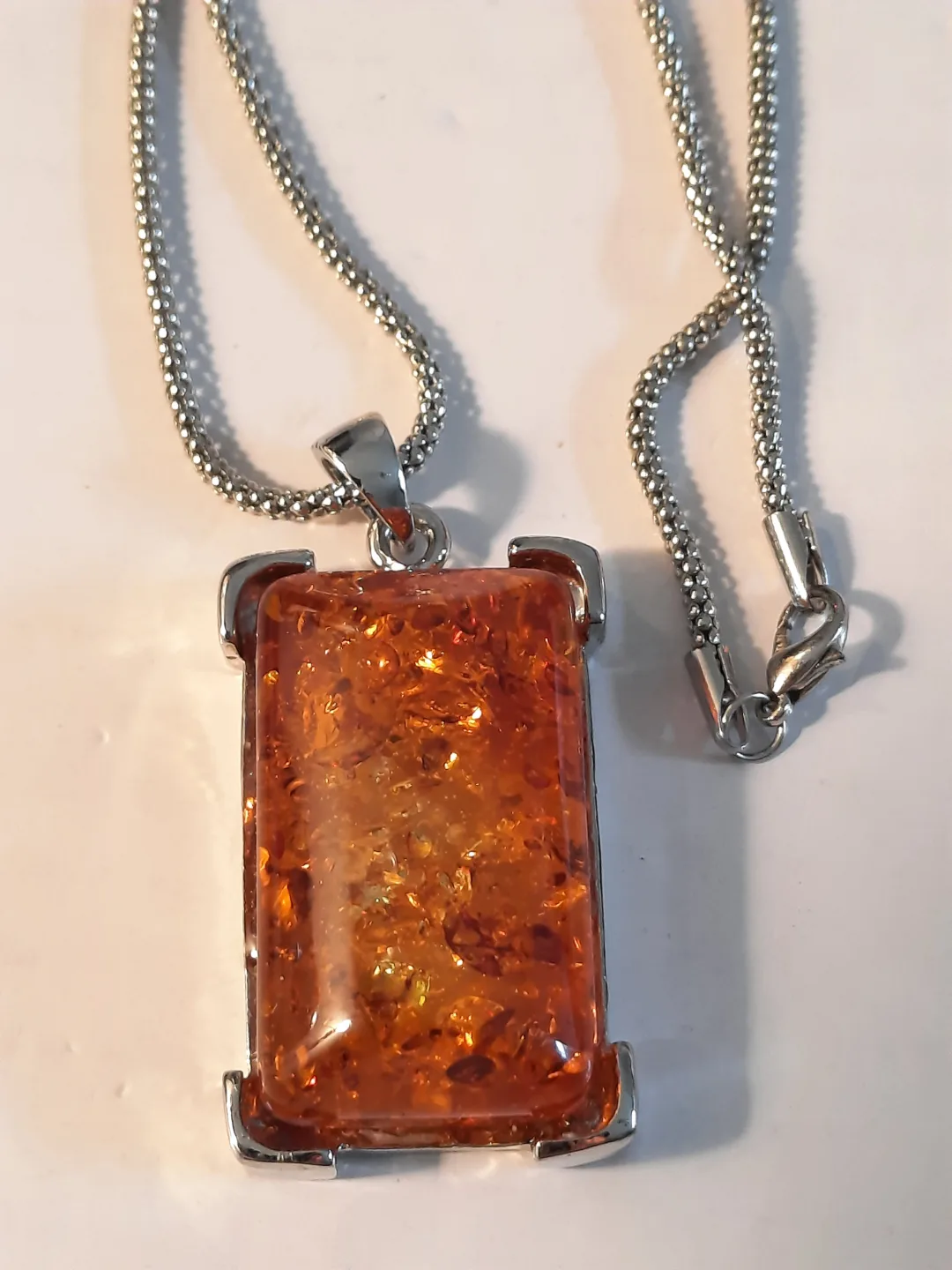 Large rectangular amber pendant necklace thumbnail