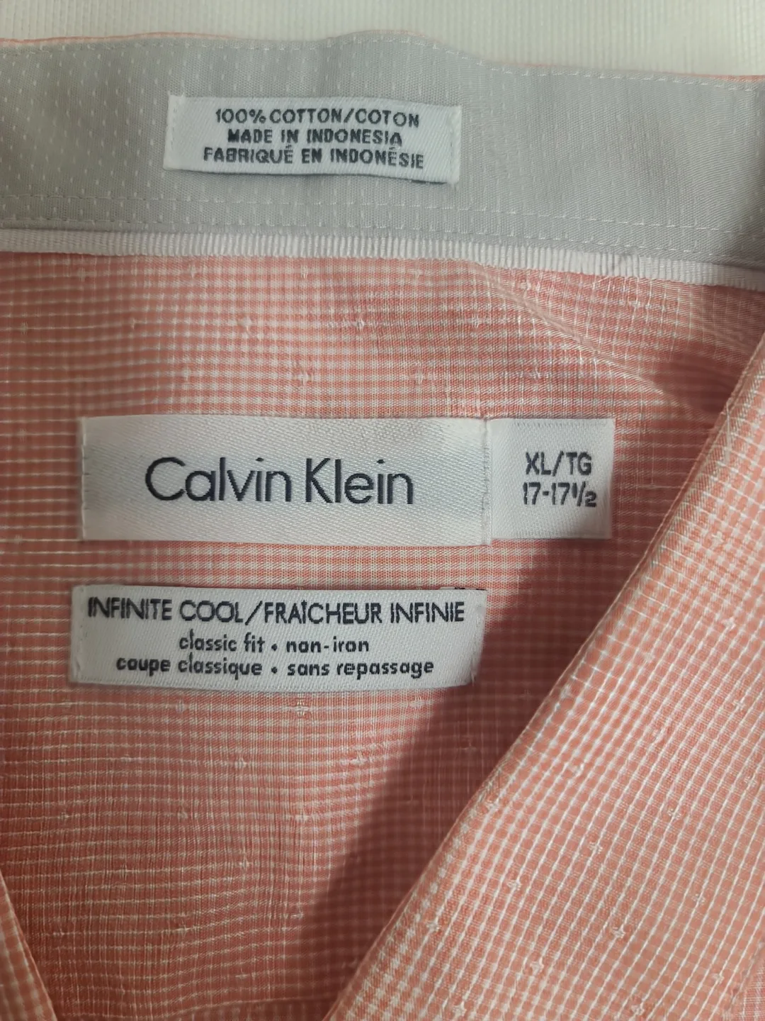 🇨🇦🍁Calvin Klein Men's XL Peach Gingham Dress Shirt image indicator(2)
