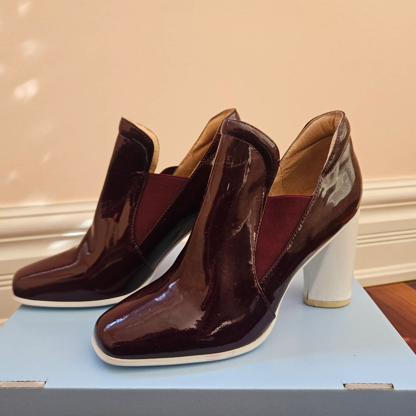 Elegant Burgundy Patent Leather Ankle Boots thumbnail
