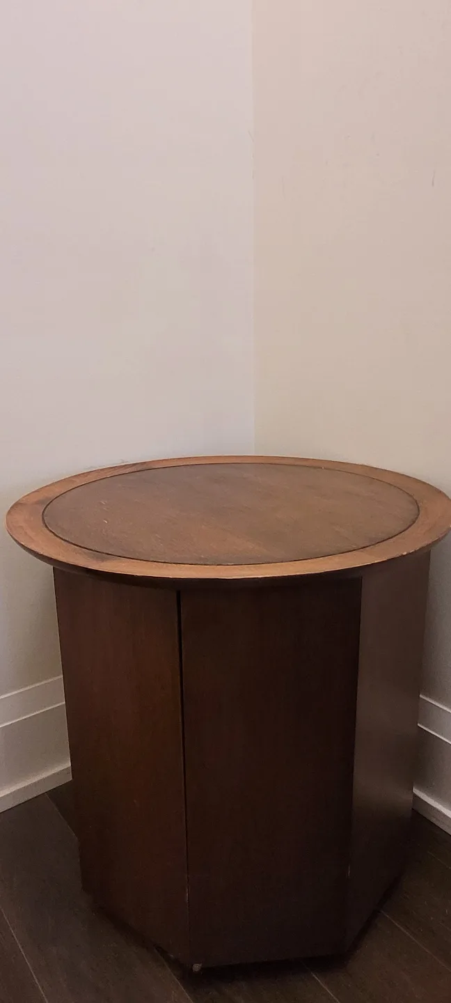 Mid-Century Modern Round Corner Table with Storage thumbnail