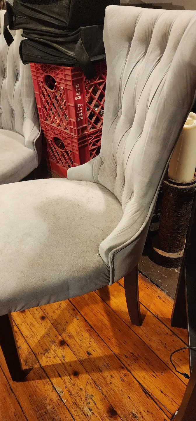 Luxurious Pair of Gray Upholstered Dining Chairs image indicator(3)