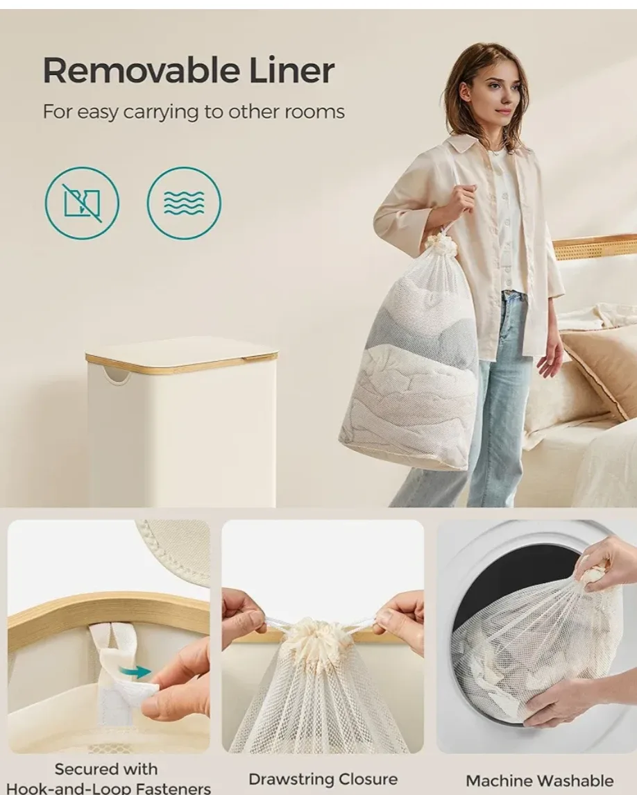 SONGMICS 23.8-Gallon Laundry Hamper with Lid image indicator(6)