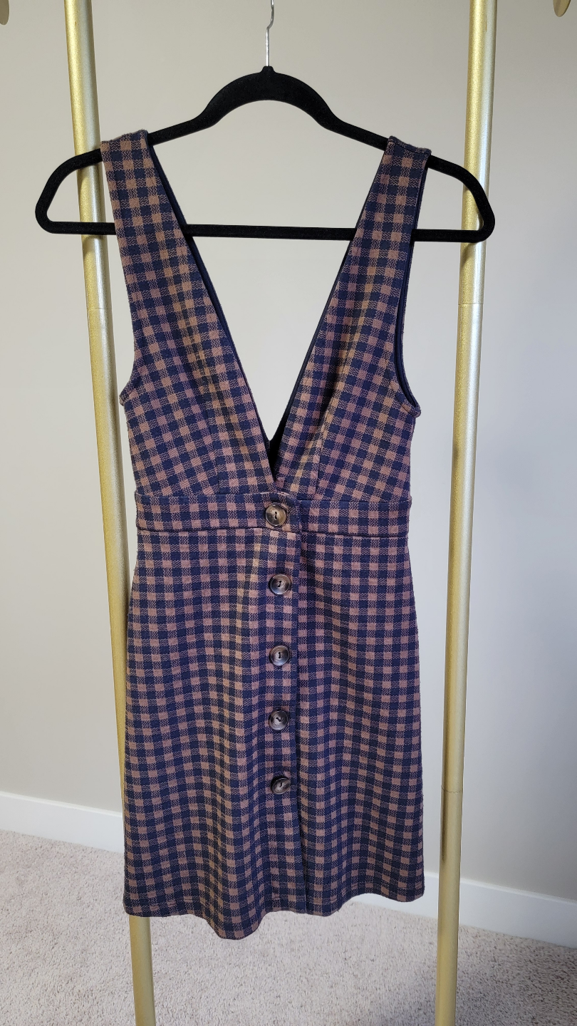 Top Shop Brown and Black Gingham Button-Down Jumper Dress - photo 4