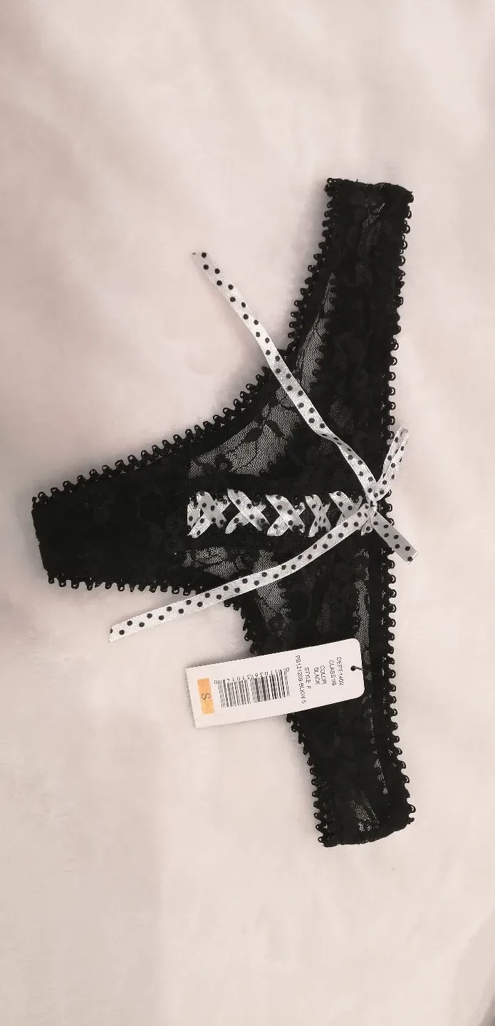 Brand new Rene Rolfe Lingerie Black Lace Thong - Size Small thumbnail
