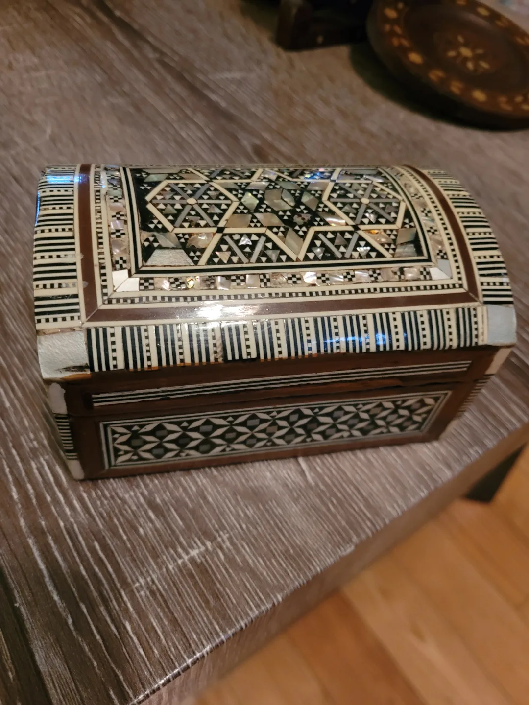 Vintage Wooden Box with Mother of Pearl Inlay thumbnail