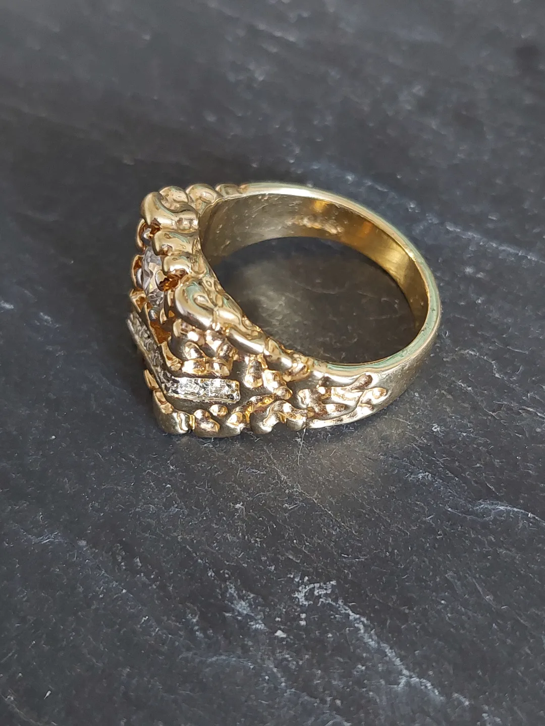 Gold Tone Statement Ring with Cubic Zirconia image indicator(2)